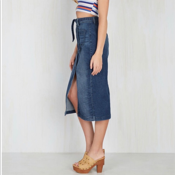 Denim skirt w pockets, button front, S - Picture 5 of 5